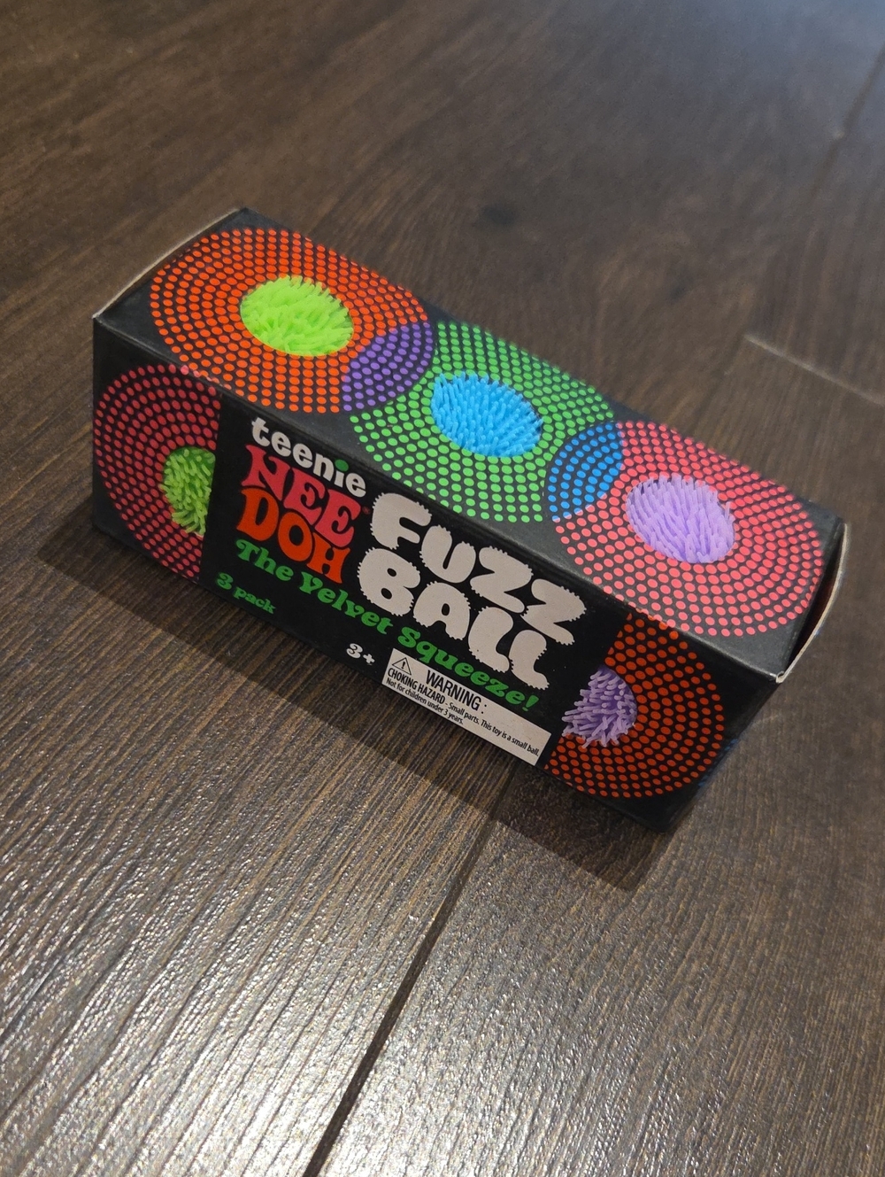 3 Pack Needoh Teenie Fuzz ball Velvet Squeeze Toy - Green Blue Purple Mini